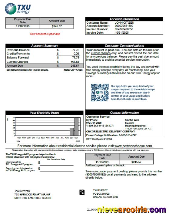 USA TXU Energy utility bill, version 8